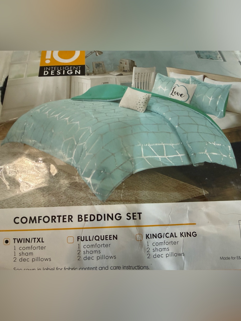 I.D. Twin XL Aqua/Silver Metallic Print 4-pc Comforter Set